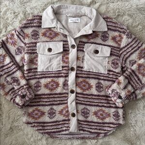 Pink Rose Aztec Button Front Fleece Jacket NWT M